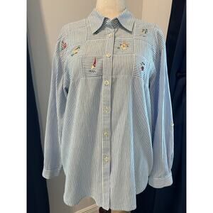 KORET FRANCISCA Blouse (L) VTG Coastal Beach Grandmacore Embroidered Cottagecore